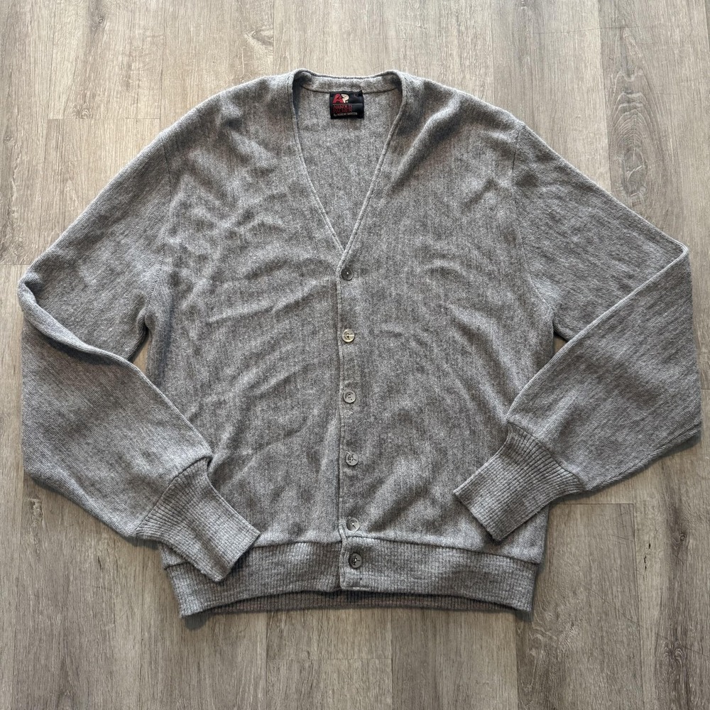 Vintage Arnold Palmer By Robert Bruce Sweater Mens Large Gray Cardigan Knit Golf